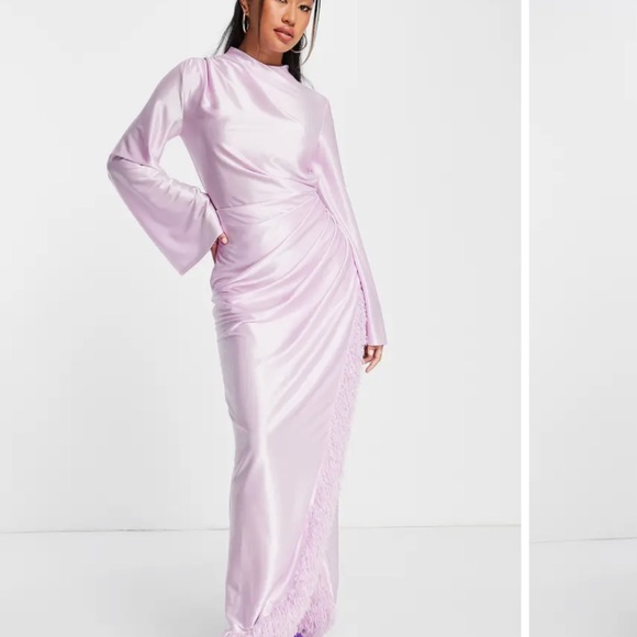 ASOS fringe faux feather trim wrap dress NEW lavender - Picture 3 of 4